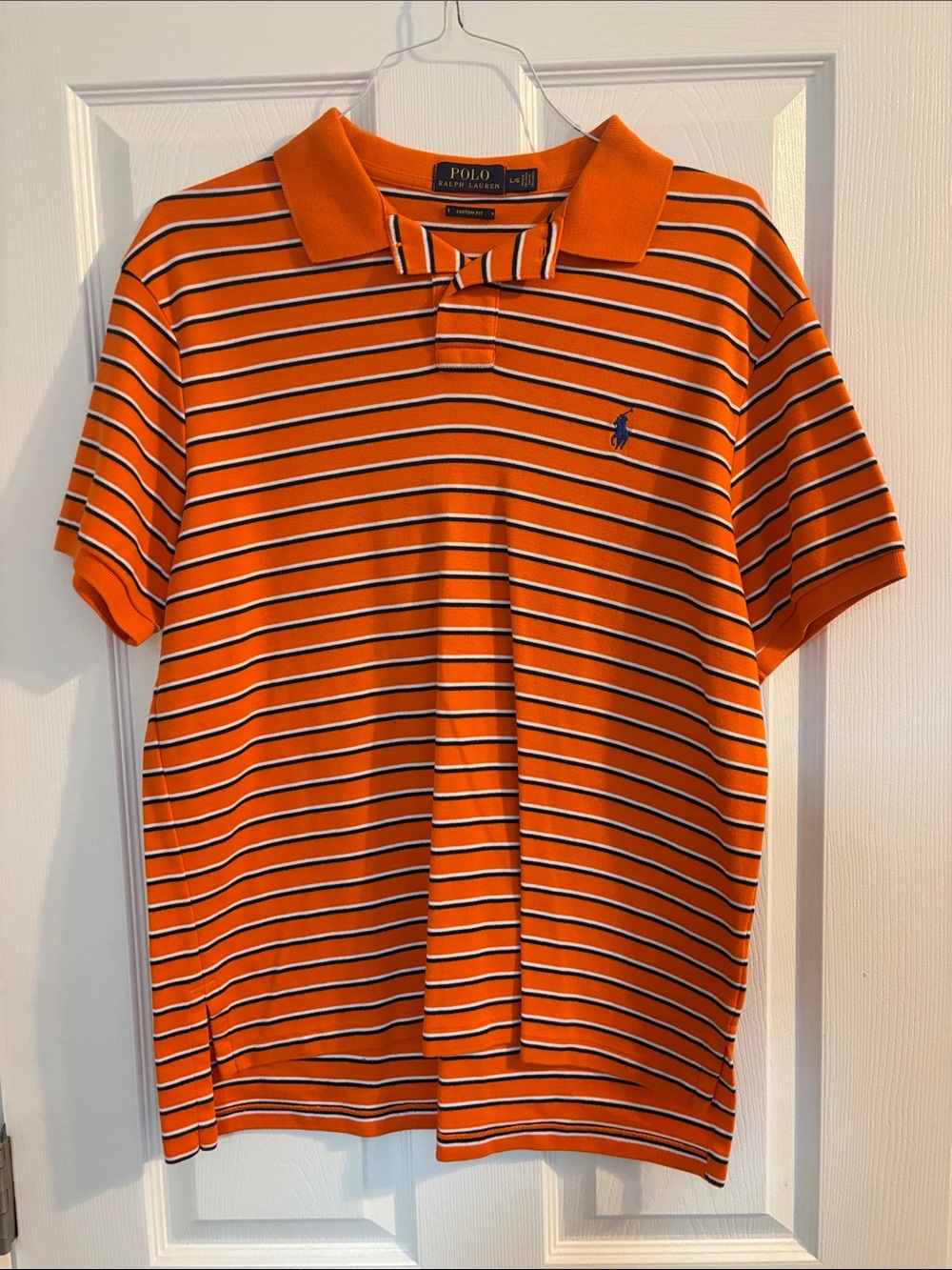 Polo by Ralph Lauren Orange Striped Polo with Navy Logo